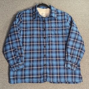 L.L. Bean Flannel Sherpa Fleece Lined Jacket Plaid Size Medium - Petite in Blue